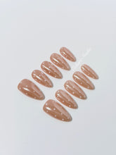 best Minimalist nude chrome almond press on nails with white dot detailing inspired