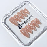 best Minimalist nude chrome almond press on nails with white dot detailing inspired