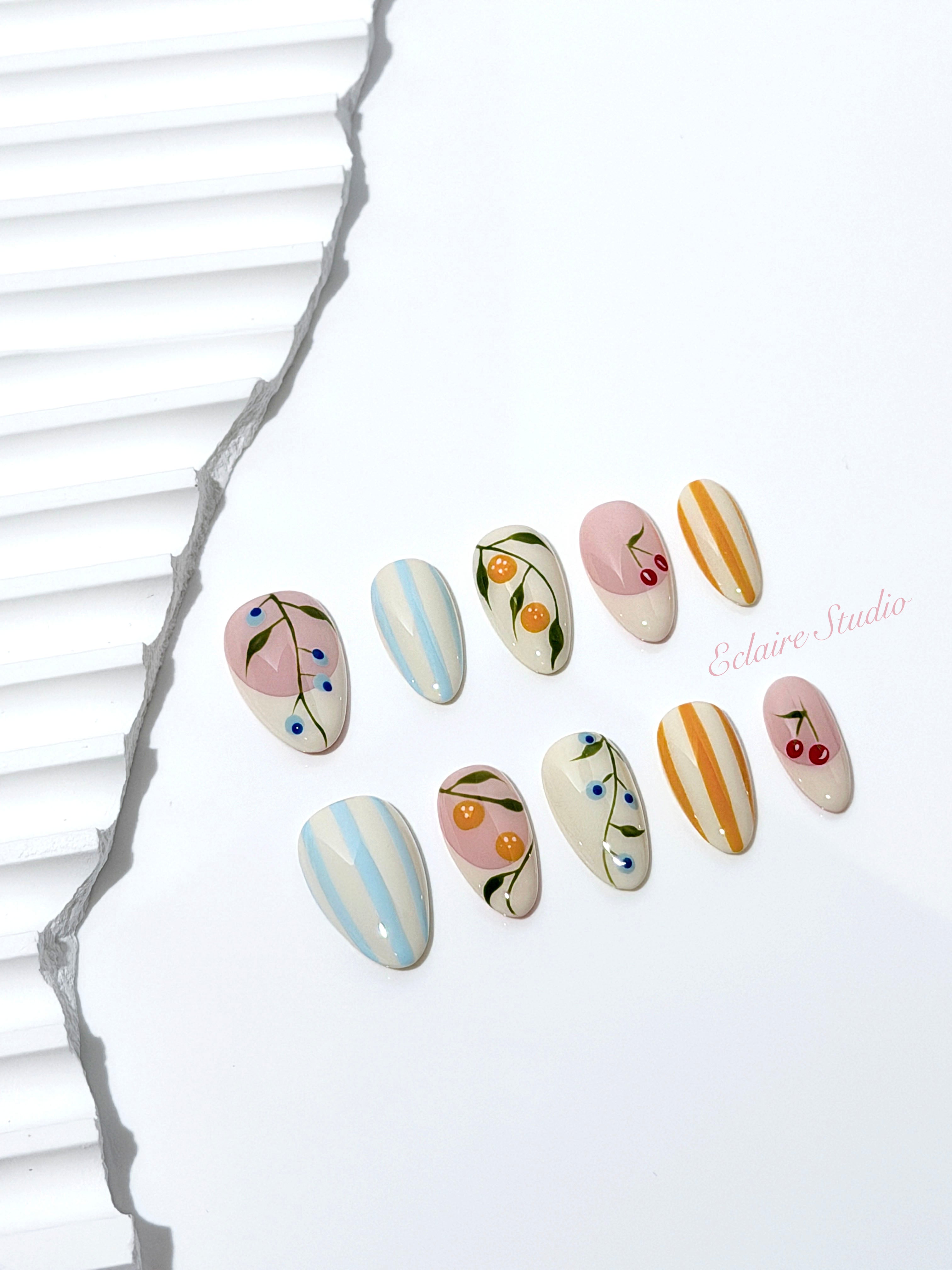 Best Spring Nails Picnic in Provence | Hand-Painted Fruit Press-On ...