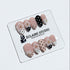 Eclaire Nail Studio 3D Floral Polka dot pink base with alternating black and white polka dot French tips, and hand-sculpted 3D frosted white flowers with gold bead centers, Short Almond