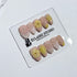 Eclaire Studio Yellow Summer short almond press-on nails featuring a sheer nude base with yellow French tips, hand-sculpted 3D flowers, frosted 3D seashells