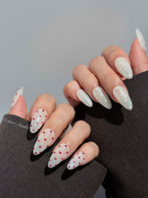 Spritz glazed pearlescent press-on nails with hand-placed polka dots – Éclaire Studio