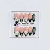 Jasmine rosy nude press-on nails with hand-painted jasmine blooms and gold accents – Éclaire Studio