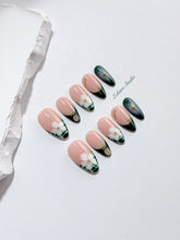 Jasmine rosy nude press-on nails with hand-painted jasmine blooms and gold accents – Éclaire Studio