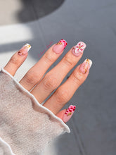 Marbella square press-on nails with wine watercolor French tips, gold swirls, starfish charms and 3D lily – Éclaire Studio